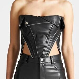 Maniere De Voir Faux Leather Cropped Biker Corset Top Black Women's Size US 2